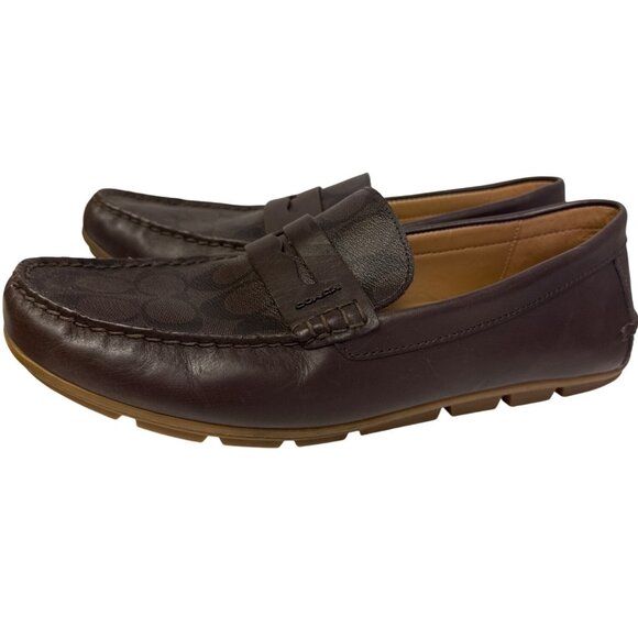 Coach Liam Men's Driver Loafers Brown Dark Saddle Jacquard Slip On Size 12 12D - Picture 4 of 12